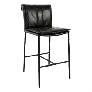 Kosas Home Mayer 26&quot Leather & Wrought Iron Counter Stool in Black