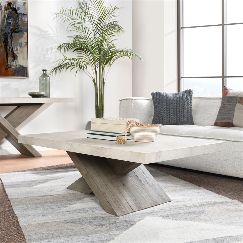 Kosas Home Durant Transitional Wood Coffee Table in Antique White/Corsican Gray