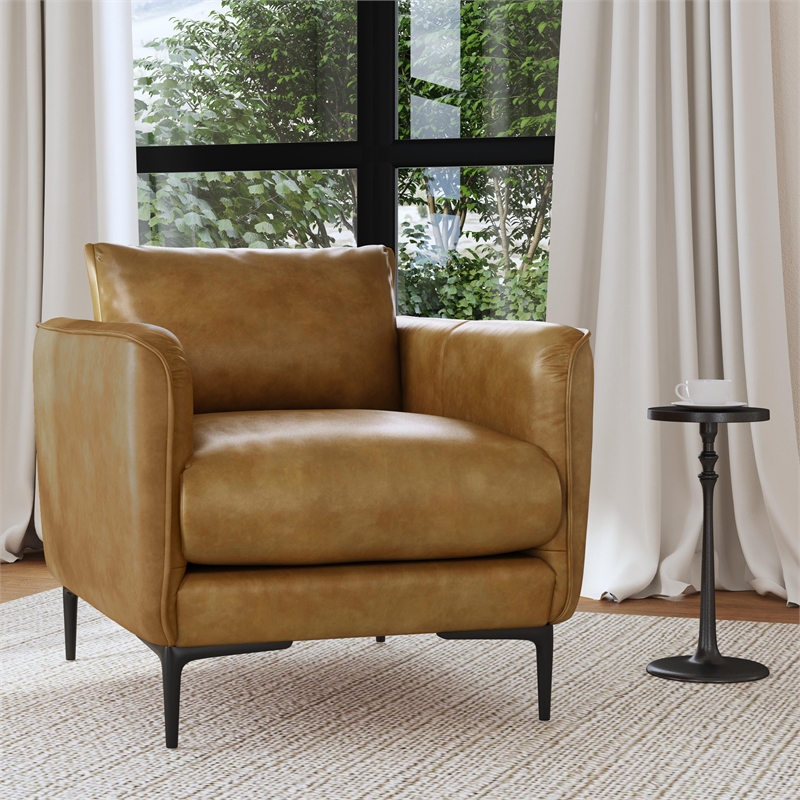 Kosas Home Abigail Transitional Buffalo Leather Club Chair in Tan