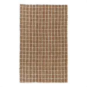 Kosas Home Windowpane 96 x 120&quot Checkered Jute Fabric Area Rug in Ivory/Natural