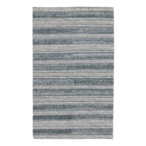 Kosas Home Elko 96 x 120&quot Striped Polyester Fabric Area Rug in Blue