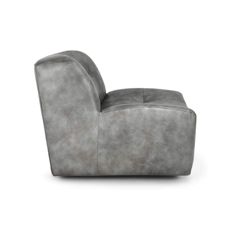 Kosas Home Gabriel Top Grain Leather Swivel Accent Chair in Gray