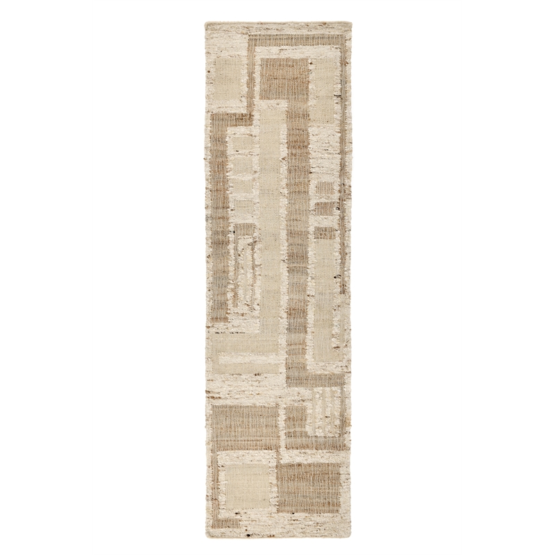 Kosas Home Muda 2.6' x 8' Abstract Geometric Wool Area Rug in Natural/Ivory