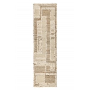 Kosas Home Muda 2.6' x 8' Abstract Geometric Wool Area Rug in Natural/Ivory