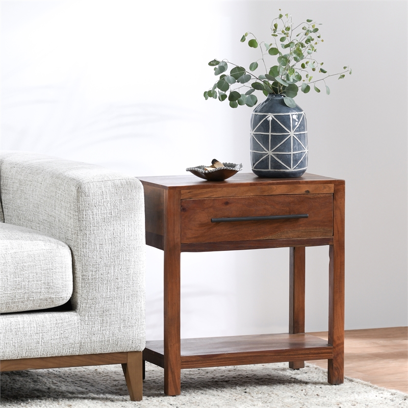 Kosas Home Wren One-Drawer Mango Wood End Table in Natural Brown