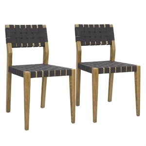 Kosas Home Orlando Set of 2 Oak Wood Dining Chairs with Black Webbing