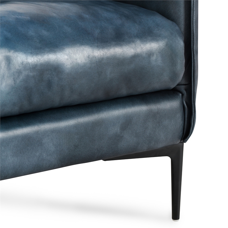 Classic Home Corinne Ocean Blue Leather Club Chair with Black Iron Accents