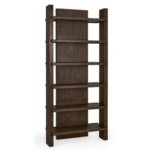 Classic Home Doku 6 Shelf Open Tall Bookcase Dark Brown Oak Wood