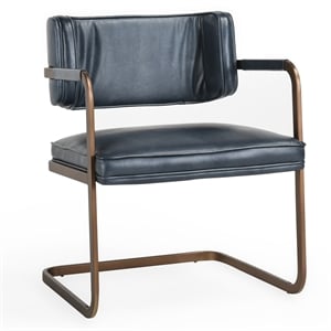 Classic Home Fonda Ocean Blue Leather Cantilever Dining Chair Welted Seam Detail