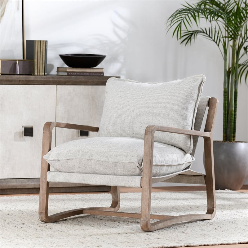 Classic Home Mariah Fabric Upholstery Accent Chair Natural with Wood Frame