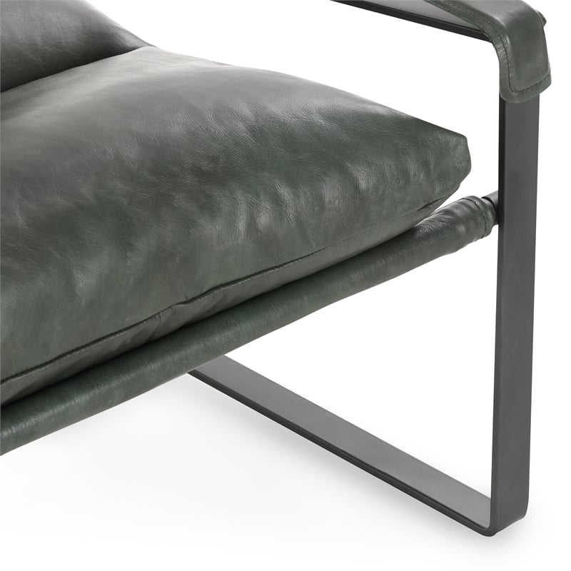 Classic Home Morgan Forest Green Leather Accent Chair with Iron Frame