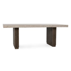 Kosas Home Ollie 82&quot Travertine Laminate Dining Table Brown with Wood Legs