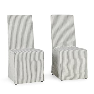 Classic Home Arianna Fabric Upholstered Dining Chair Cream Striped Set of 2