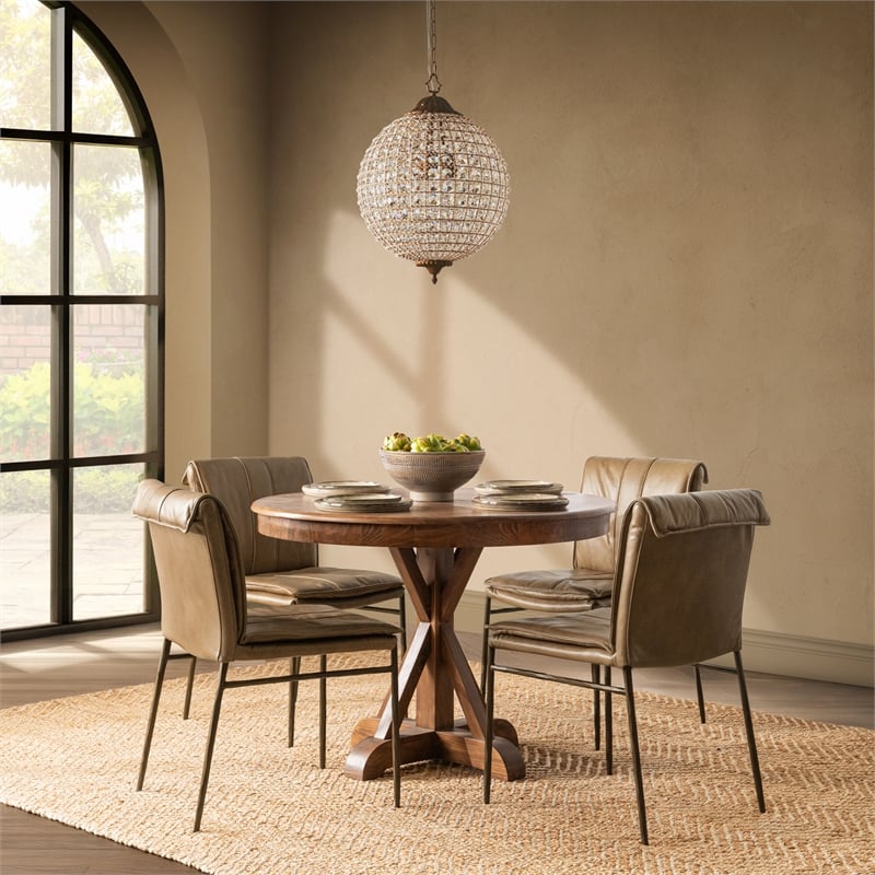 Classic Home Mayer Adobe Tan Premium Leather Dining Chair Set of 2