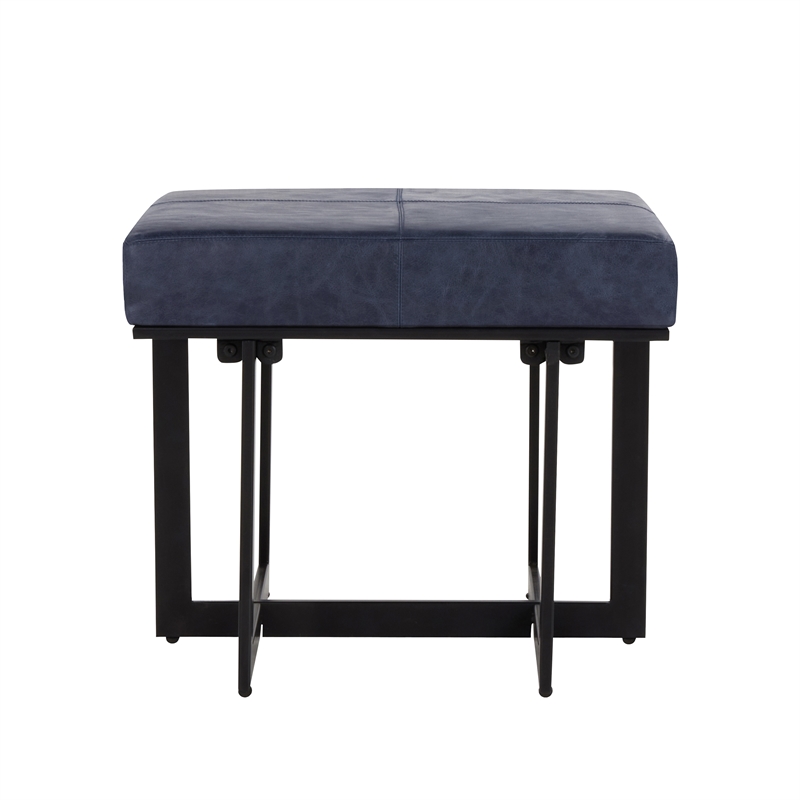 Classic Home Calvin Transitional Genuine Leather Stool in Nightfall Blue