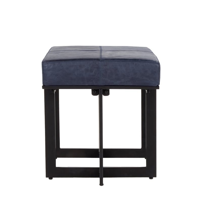 Classic Home Calvin Transitional Genuine Leather Stool in Nightfall Blue