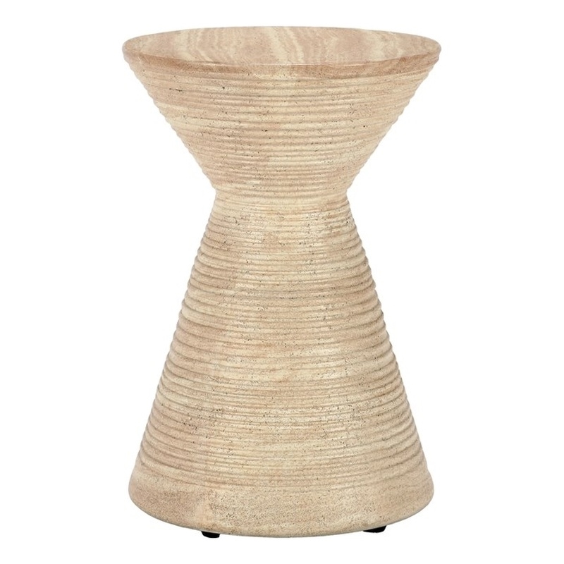 Classic Home Fern Concrete Stone Ceramic Outdoor Accent Table in Beige