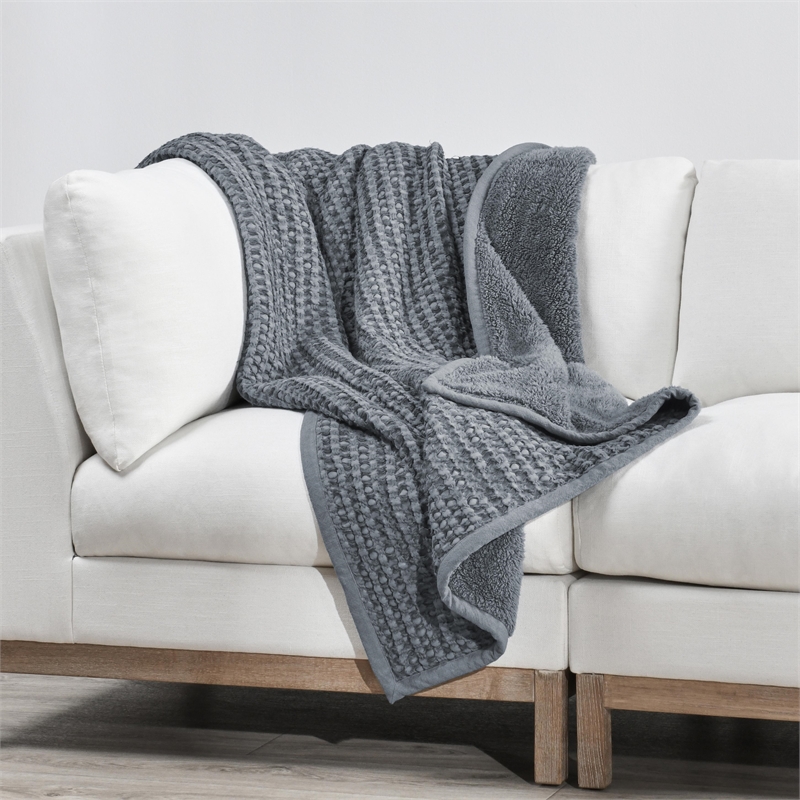 Villa by Classic Home Colorman Cotton Linen Blend Marina Blue Throw Blanket
