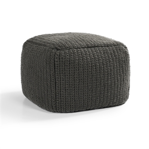 Villa by Classic Home Prism 18&quot Wide Handwoven Fabric Square Pouf Dark Gray