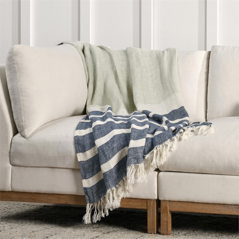 Villa by Classic Home Sherry Linen Fabric Blue Multicolor 50