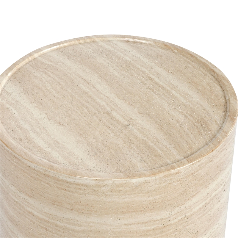 Classic Home Mckenna Round Stone Outdoor End Table in Beige