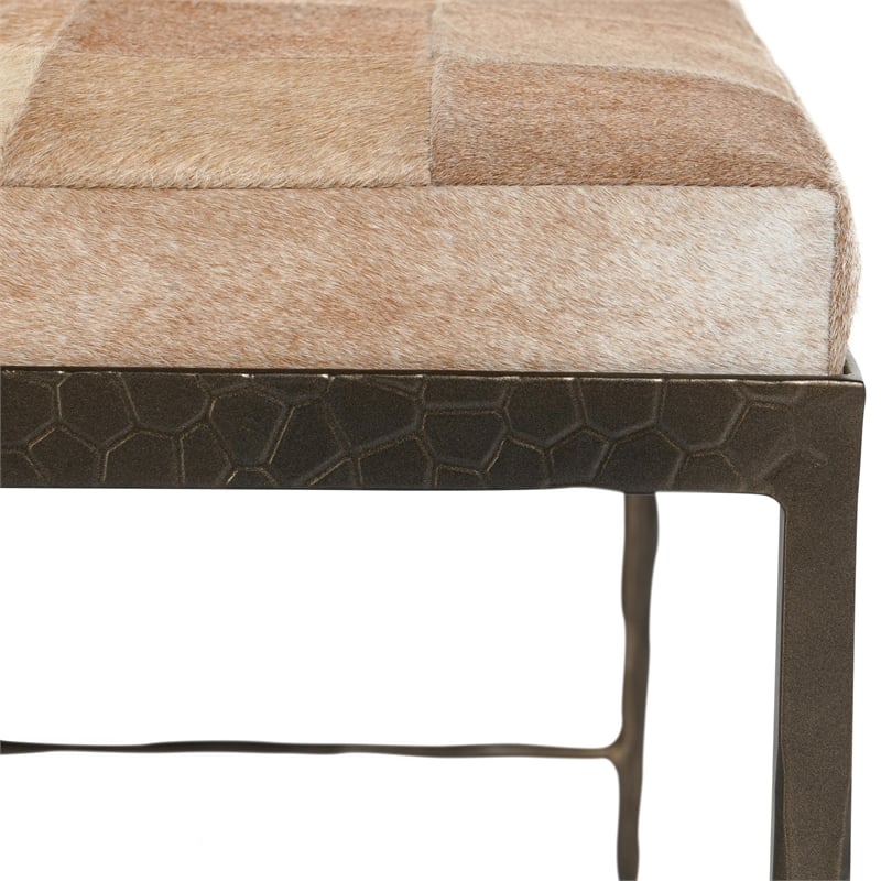 Classic Home Achen Leather Hide Ottoman Bench in Blond
