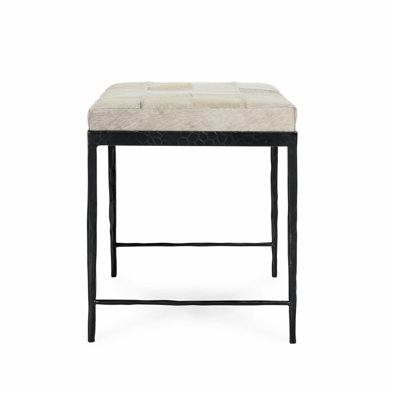 Classic Home Achen Leather Hide Ottoman Bench in Beach Ivory