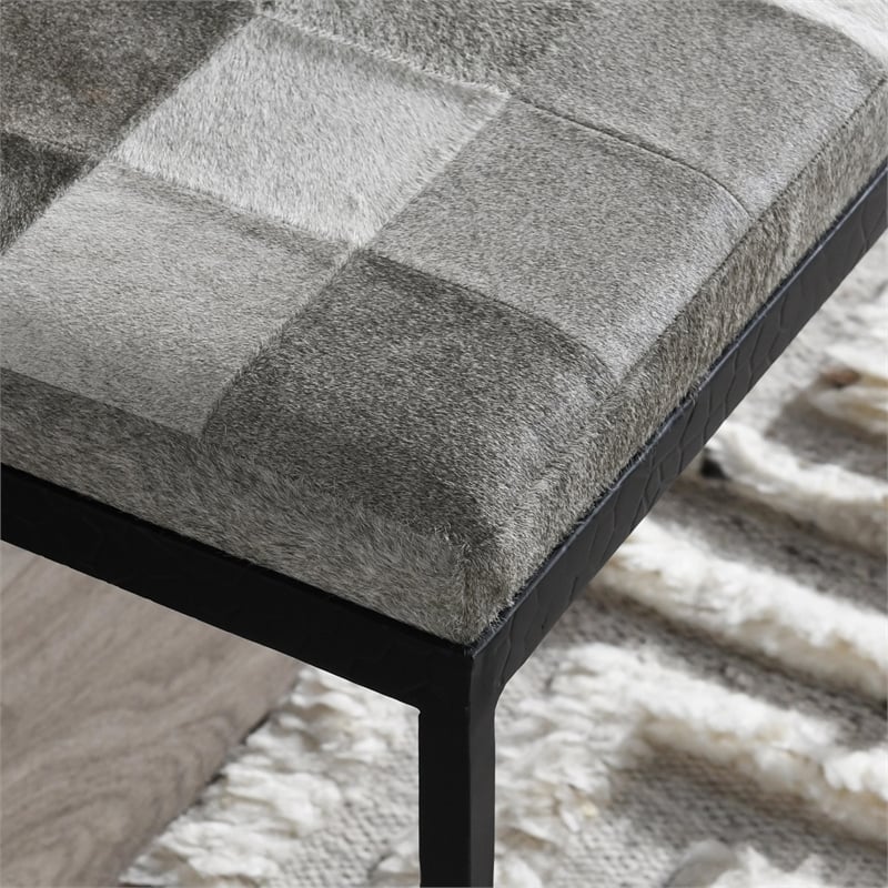 Classic Home Achen Leather Hide Ottoman Bench in Gray