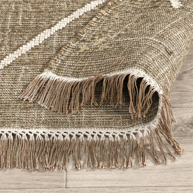 Belfast 2.6'x8' Wool Blend Geometric Pattern Handwoven Khaki Area Rug Runner