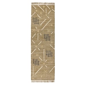 Belfast 2.6'x8' Wool Blend Geometric Pattern Handwoven Khaki Area Rug Runner