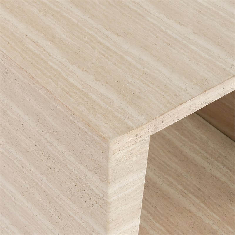 Classic Home Rosen Outdoor Travertine-Style Stone End Table in Beige