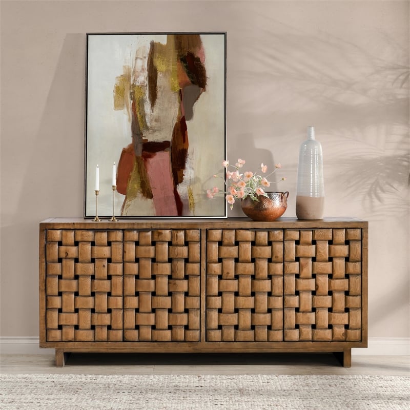 Classic Home Bast 4-Door Reclaimed Pine Wood Buffet Sideboard in Brown