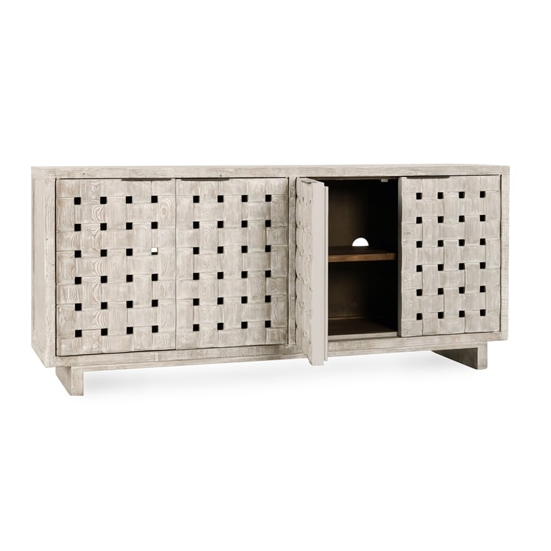 Classic Home Bast 4-Door Reclaimed Pine Wood Buffet Sideboard in Cream