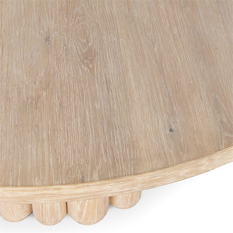 Classic Home Tiber 70in Round Oak Veneer Wood Dining Table White Washed