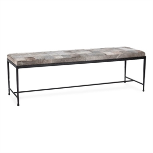 Classic Home Achen Gray Hair on Hide 60in Iron Bench
