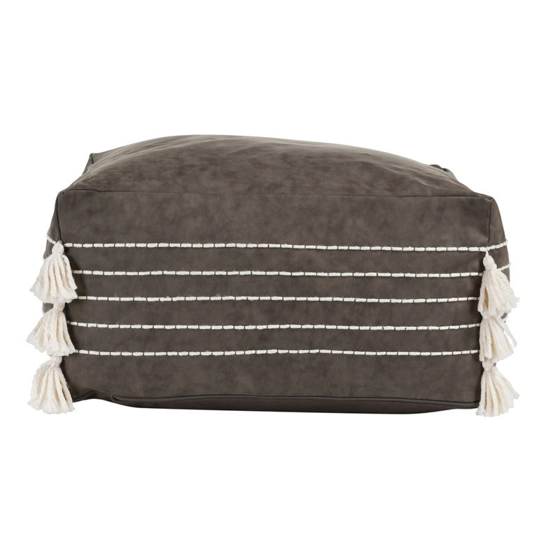 Villa by Classic Home Ezekiel Vegan Faux Leather Indoor Hickory Pouf