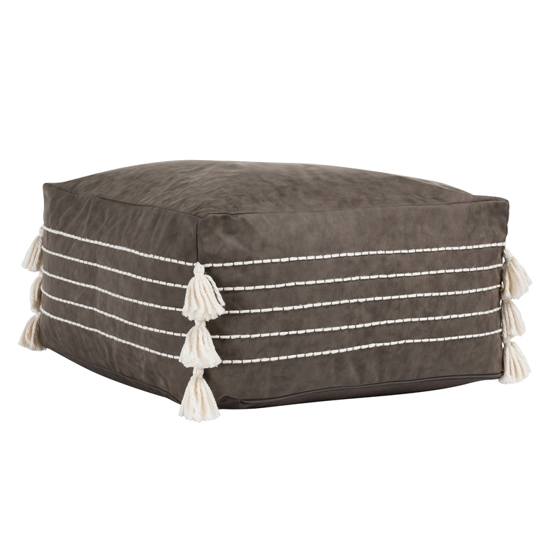 Villa by Classic Home Ezekiel Vegan Faux Leather Indoor Hickory Pouf