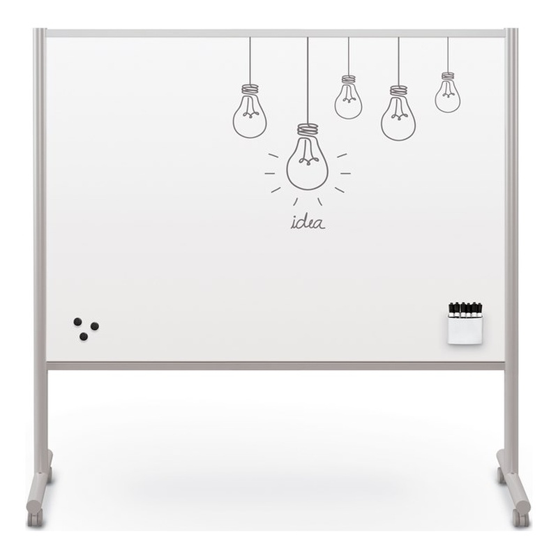 MooreCo Inklud Double Sided Magnetic Mobile Dry Erase Whiteboard 72H x 72W x 22D