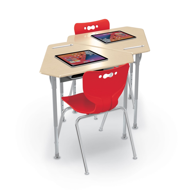 MooreCo Monroe Hard Plastic Student Desk Set of 2 Adjustable Height Maple