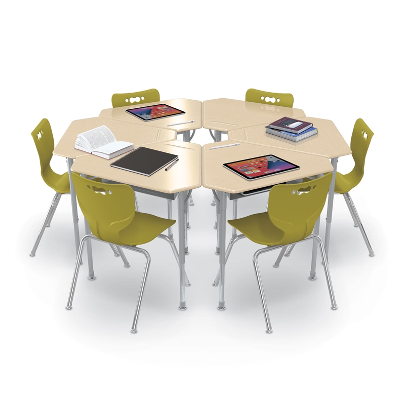 MooreCo Monroe Hard Plastic Student Desk Set of 2 Adjustable Height Maple