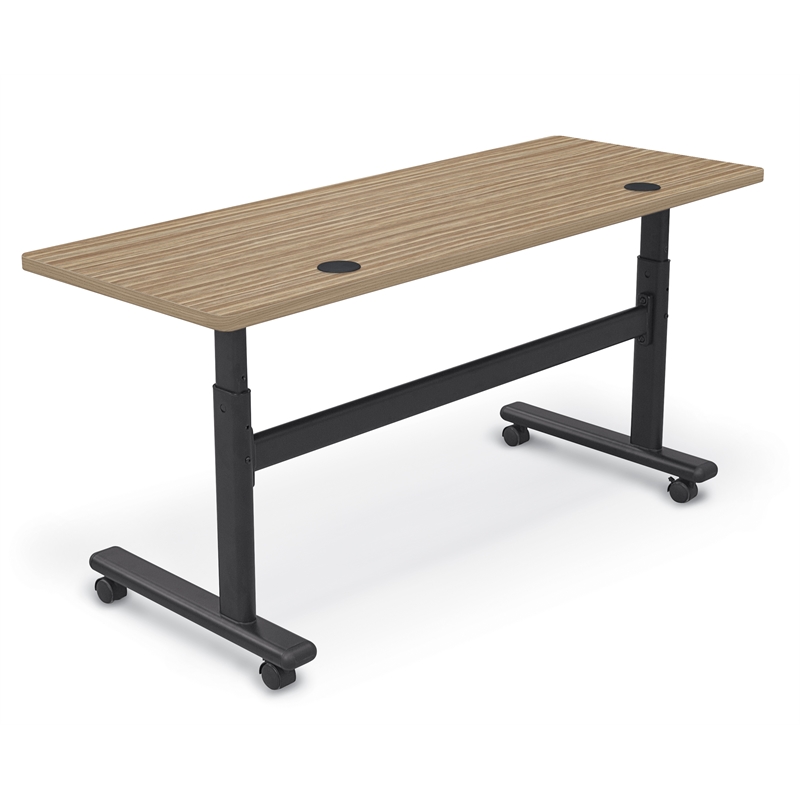 MooreCo Height Adjustable Flip Top Table 60x24 Buka Bark Top Black Base