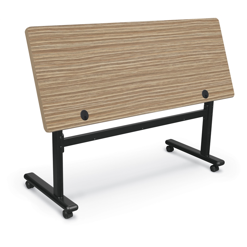 MooreCo Height Adjustable Flip Top Table 60x24 Buka Bark Top Black Base