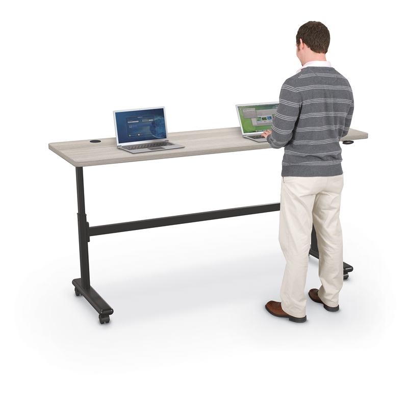 MooreCo Height Adjustable Flip Top Table 72x24 Grey Elm Top Black Base