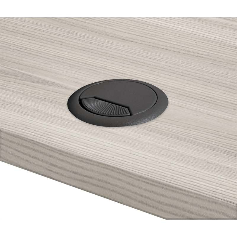 MooreCo Height Adjustable Flip Top Table 48x24 1/2 Round Grey Elm Top Black Base