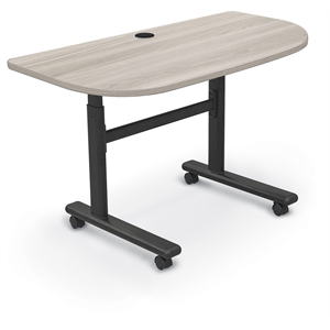 MooreCo Height Adjustable Flip Top Table 48x24 1/2 Round Grey Elm Top Black Base