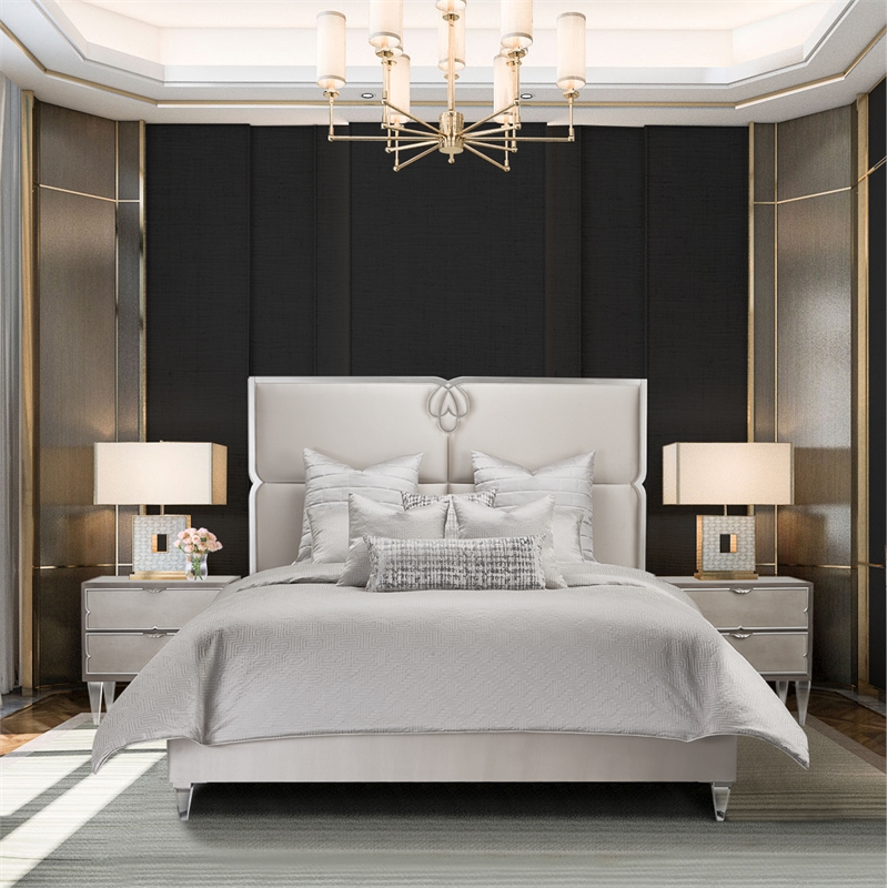 Michael Amini Casey 9-piece Fabric Queen Comforter Set in Silver/Platinum