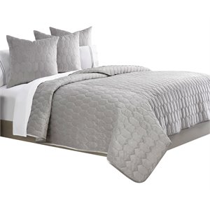 Michael Amini Affluent 3-Piece Queen Velvet Quilt Set in Dove Gray