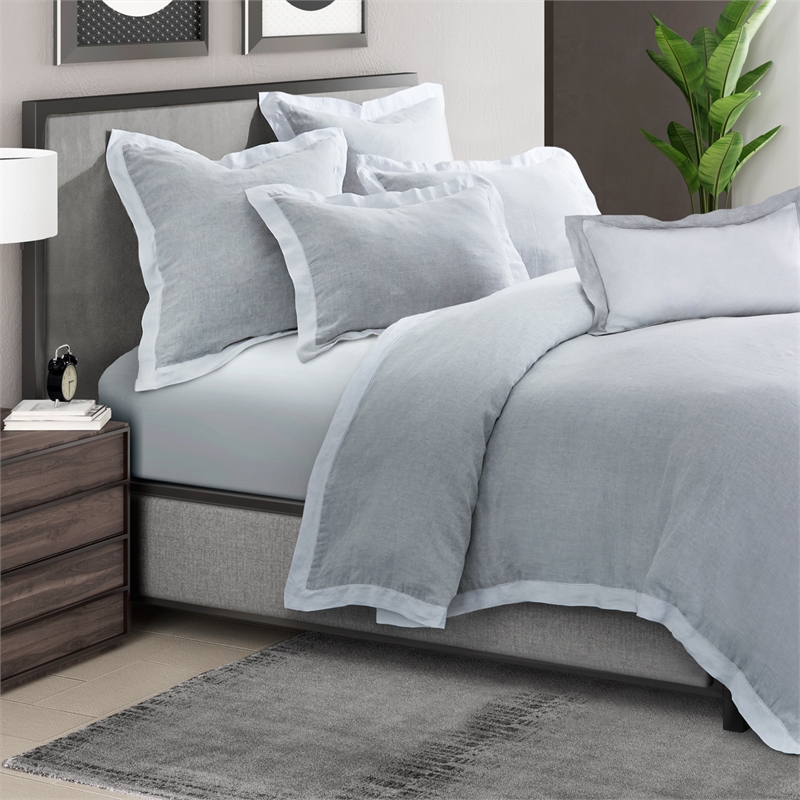 Michael Amini Atina 7-Piece Linen Fabric King Duvet Set in Gray