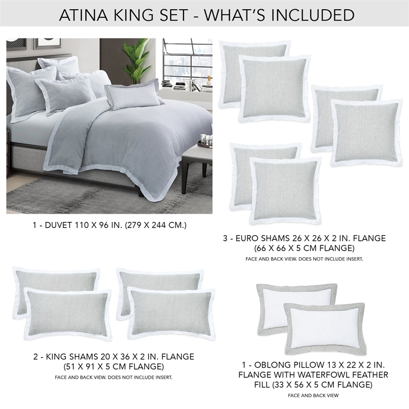 Michael Amini Atina 7-Piece Linen Fabric King Duvet Set in Gray