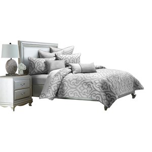Michael Amini Canterbury 7-piece Jacquard Fabric Queen Comforter Set in Silver